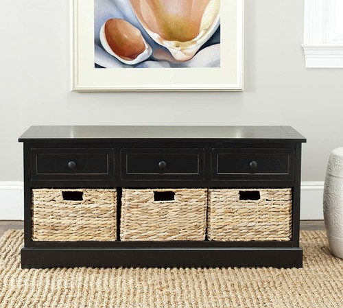 Black wooden storage bench - wooden,
