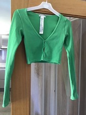 Ladies Zara ribbed knit cardigan green with button closures size XS-S NWOT 