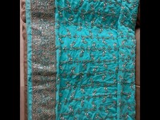 Bollywood Turquoise blue Designer Saree indian Wedding sequin party wear sari