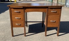 Vintage Mid Century  Oak Twin Pedestal School Teachers Desk
