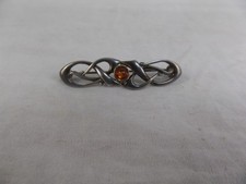 Silver Amber Stone Celtic Design Brooch Unboxed