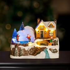 Christmas Musical Village Scene Decoration LED Lighting Ice Skating Ornament