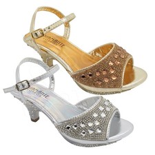 New Girls Diamante Low Heel