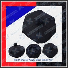BLACK PLAIN TARTAN TAM O' SHANTER HAT BONNET BERET BALMORAL SCOTTISH TAMMY HAT