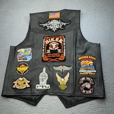 Bikers Dream Vest Men 46 Black Leather Flag Patches Pins Owners Group Bar Shield