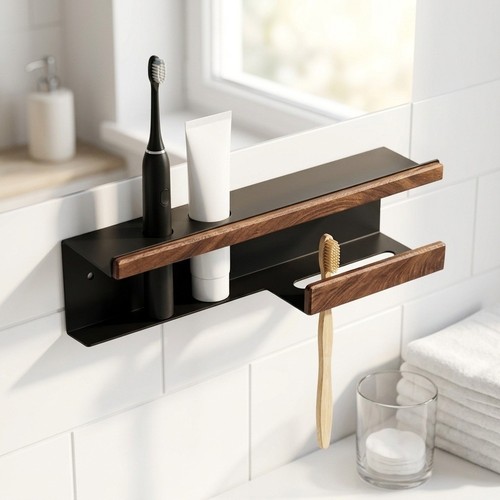 Wooden toothbrush holder with - wooden,