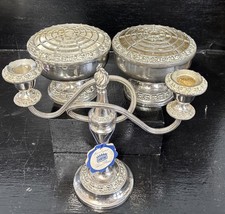Stunning Vintage Ianthe Silver Plated Candelabra & Two Matching Rose Bowls