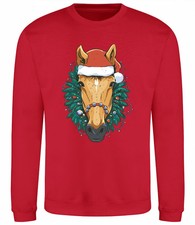 Christmas Horse Head Sweatshirt Adults Kids Jumper Sweater Xmas Gift Her Girls