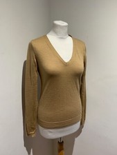 Uniqlo merino wool  jumper M VGC V neck fine knit camel classic