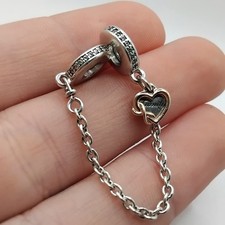  Genuine Pandora Two-tone Family Heart Safety Chain Charm  6cm 💞 925 ALE #2849B
