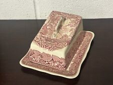 Gorgeous Vintage Masons Patent Ironstone Vista Pink Cheese / Butter  Dish