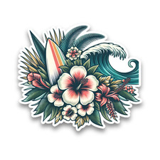 Surf Board Surfing Beach Waves Vinyl Sticker Decal Car Scrapbook 100x86mm