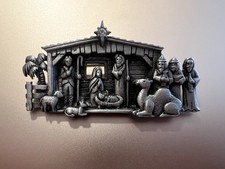 Nativity Scene Pewter JJ Jonette Brooch Pin Holy Family Wisemen Shepherd 2.75"