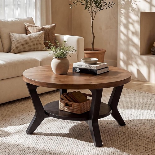 Solid wood round coffee - round,