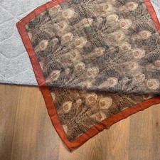 Liberty vintage silk scarf peacock feather design brown