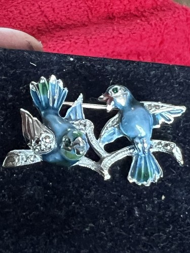Marcasite enamel blue birds - &,