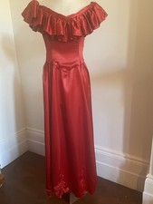 Vintage 1940s Style Red Satin Evening Dress Maxi Size 6-8 XS with petticoat