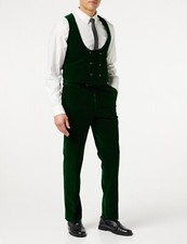 Men's Vintage Velvet Double Breasted Tux Suit Waistcoat Low U Cut Slim Fit Vest