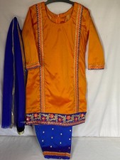 Asian Indian designer bollywood punjabi suit dusty 0range and blue 5,6year
