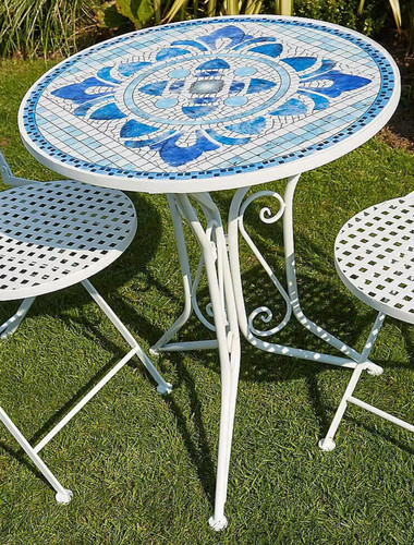Bistro set blue white mosaic - blue,