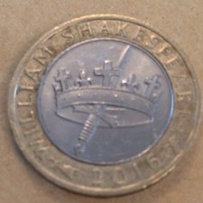 2016 William Shakespeare History's Crown and Dagger £2 Two Pound Coin.CIRCULATED