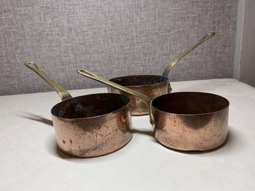 Set three copper saucepans - set,
