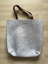 MAJE Tote Bag Grey Felt Tote With Pouch Tan Handles.