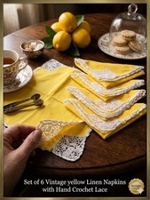 Vintage Set of 6 Yellow Linen