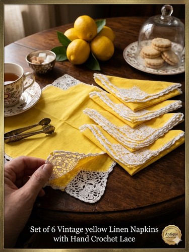 Vintage set yellow linen - of,