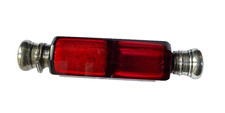 ANTIQUE DOUBLE ENDED SILVER TOP FACETED RED GLASS SCENT / PERFUME BOTTLE, 11 CMS