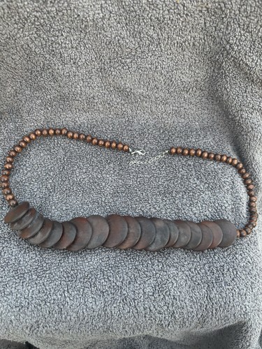 Statement wooden disc necklace - disc,
