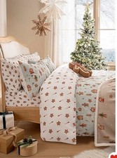 NEW CHRISTMAS FESTIVE GINGERBREAD MEN STRIPE KING SIZE DUVET SET BEDDING HOUSE
