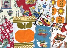 Vintage Kitchen fabric Scrap Pack Kitchenalia- Craft, Slow Stitch, Bundle