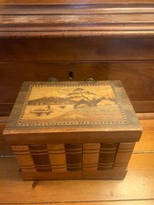 Vintage Japanese Mt. Fuji Wood Inlay Puzzle Box