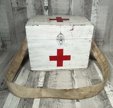 Hand Made VTG Wooden First Aid White Box Red Cross Painted Safety Storage Prop