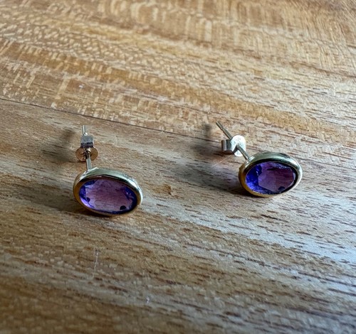 9ct gold amethyst stud - gold,