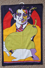 Tea Towel Abstract Art Pear  Purple Orange Green Washing Up Kitchen hang loop