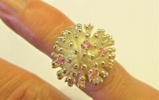 STERLING SILVER HEDGEHOG SPIKEY RING WITH PINK CRYSTALS SMALL SIZE M  SUPERB 