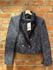 ZARA NAVY CROPPED BOUCLE