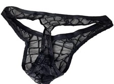 Male Posing Lacy Panties In Black Sexy Sheer with variable Translucency feature.