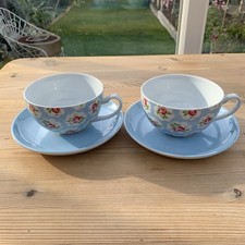 Cath Kidston Blue Provence Rose Large Cup & Saucer Vintage Breakfast Coffee Tea