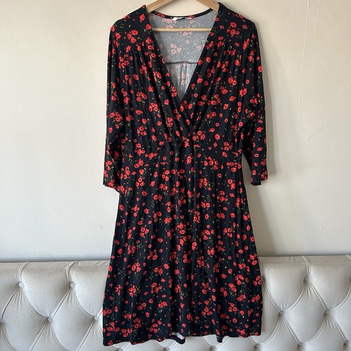 Women black red poppy - black,
