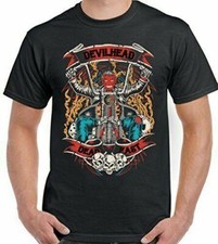 Biker T-Shirt Motorbike Motorcycle Cafe Racer Devil Head Mens TEE TOP