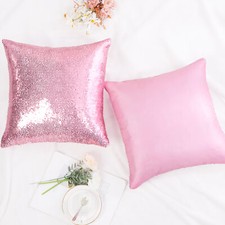 2pcs Square Sparkling Comfy Sequin Throw Couch Pillow Cover, Pink