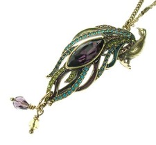 BOHM Peacock Necklace Antique Gold Purple Turquoise Teal Swarovski Enamel BNWT