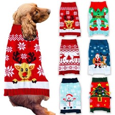 Knitted Dog Christmas Jumper Costume Outfit Festive Puppy Coat Sweater S-XXL