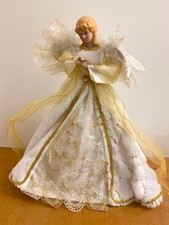 CHRISTMAS TREE TOP WHITE & GOLD ANGEL 15.5"