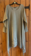 Hebbeding khaki green linen dress, Size 2, 100% linen