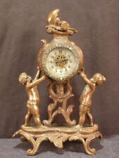 Antique Bronze Figural Cherub Angel Gilt Neoclassical Statue Shelf Mantle Clock~