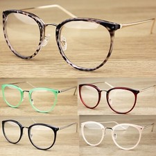  Oval Clear Lens Fashion Glasses Slim Metal Frame Vintage Retro  Womens Mens 